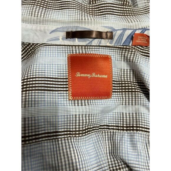 Mens Tommy Bahama Plaid Button Up Flip Cuff Shirt - size L Blue / Gray - Picture 7 of 15